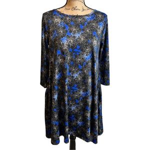 Honey & Lace Blue Black Floral Tunic Dress sz Medium